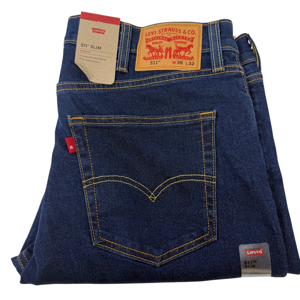 Levis 511 Slim Fit Jeans Mens 38x32 Dark Indigo Blue Stretch Denim NEW